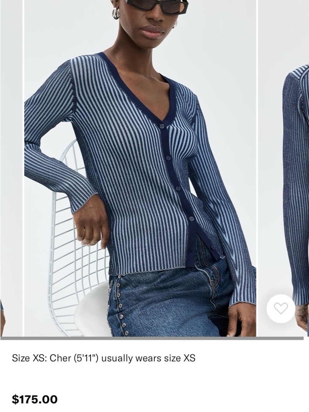STAUD Cargo Sweater - Ribbed Metallic V-Neck Cardigan in blue metallic and navy